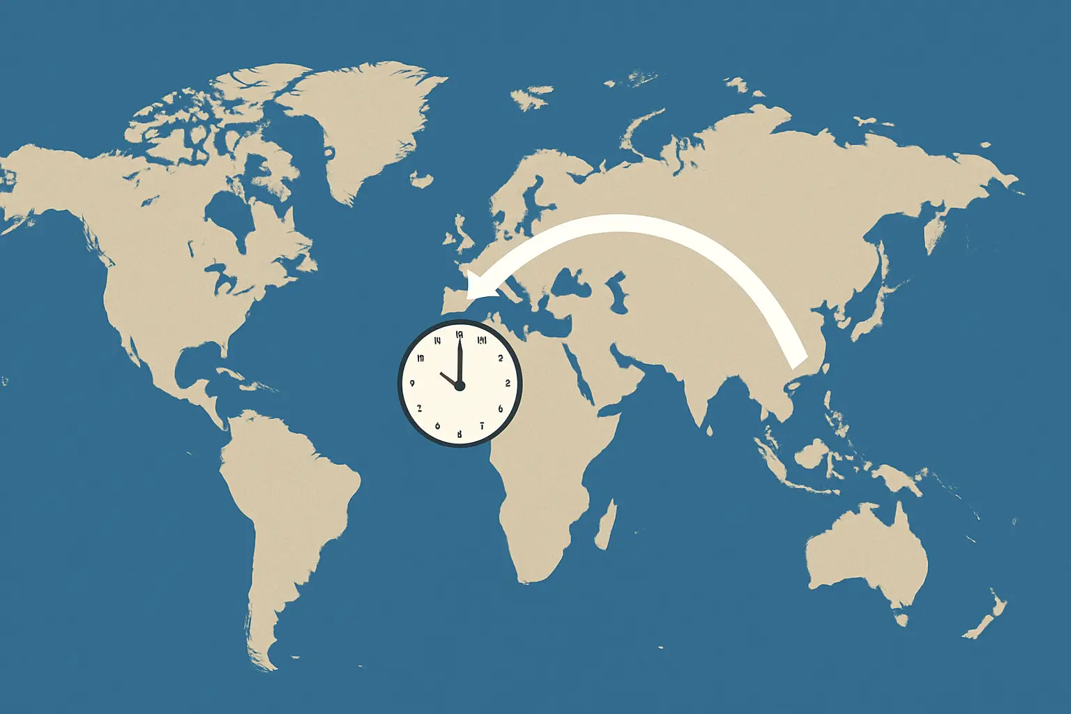 Carte illustrant le décalage horaire de 12 heures entre la France et plusieurs pays situés dans le Pacifique, comme la Nouvelle-Zélande