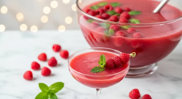 Coupe de soupe de champagne à la framboise, un cocktail festif idéal pour les fêtes de fin d'année.