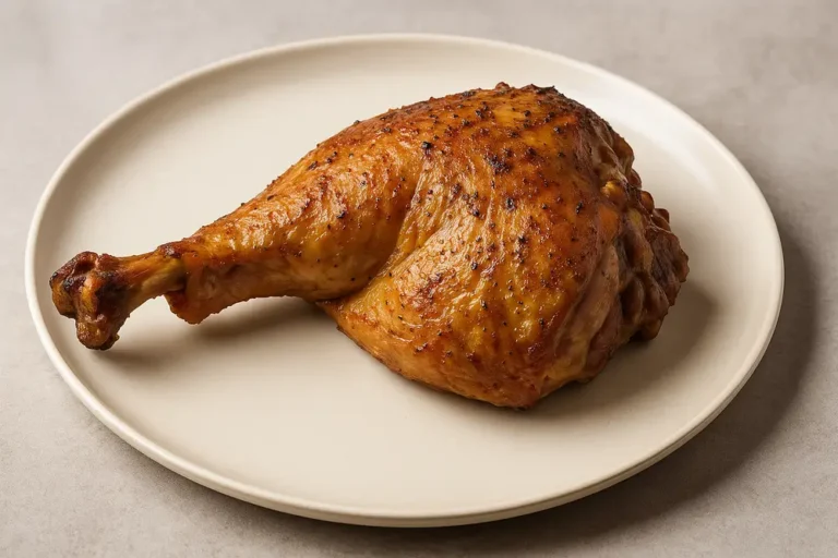 Cuisse de dinde rôtie sur assiette après cuisson parfaite au four