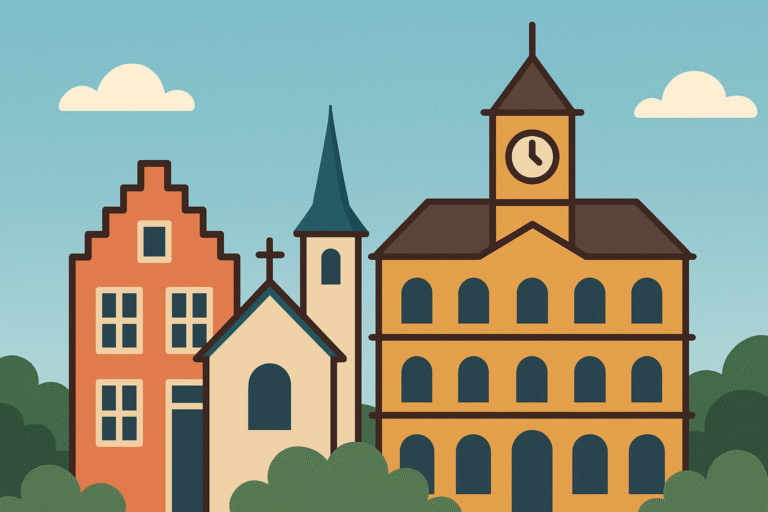 ville en q : exemples de villes commençant par la lettre Q en France et dans le monde, illustration minimaliste de bâtiments européens