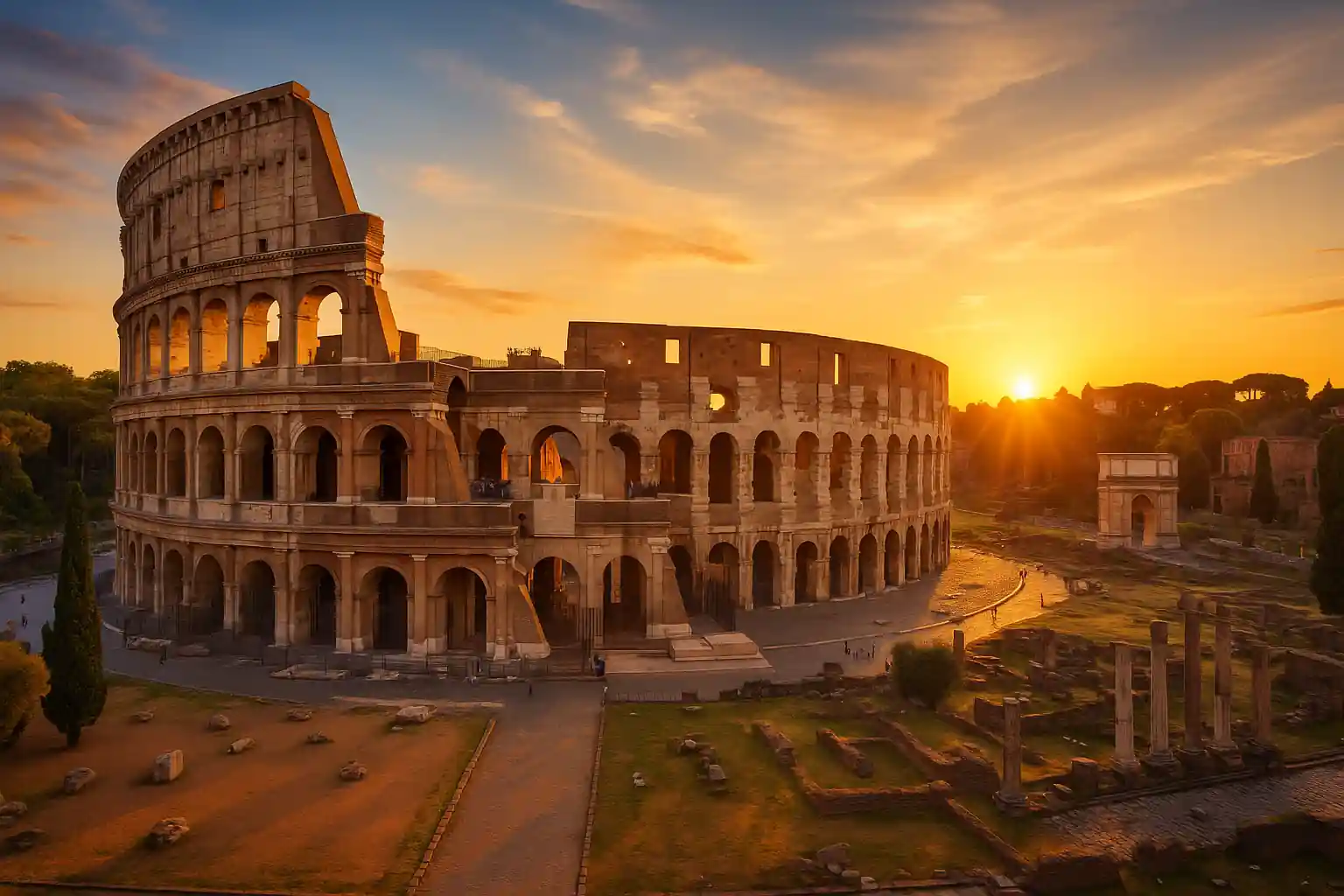 Rome : Colisée et Forum romain au coucher de soleil
