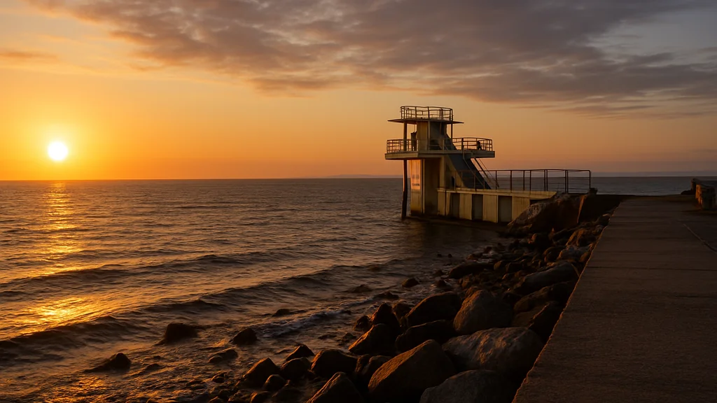 Galway (Irlande) : que voir en 2-4 h ou une journée 1 Coucher de soleil sur Galway à Salthill, Blackrock Diving Tower et Atlantique, ambiance bord de mer.