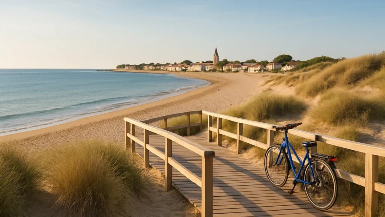 La Couarde-sur-Mer – plages, marché et bons plans pour visiter 6 La Couarde-sur-Mer et sa plage de sable fin, vue centrale, mer calme et dunes.