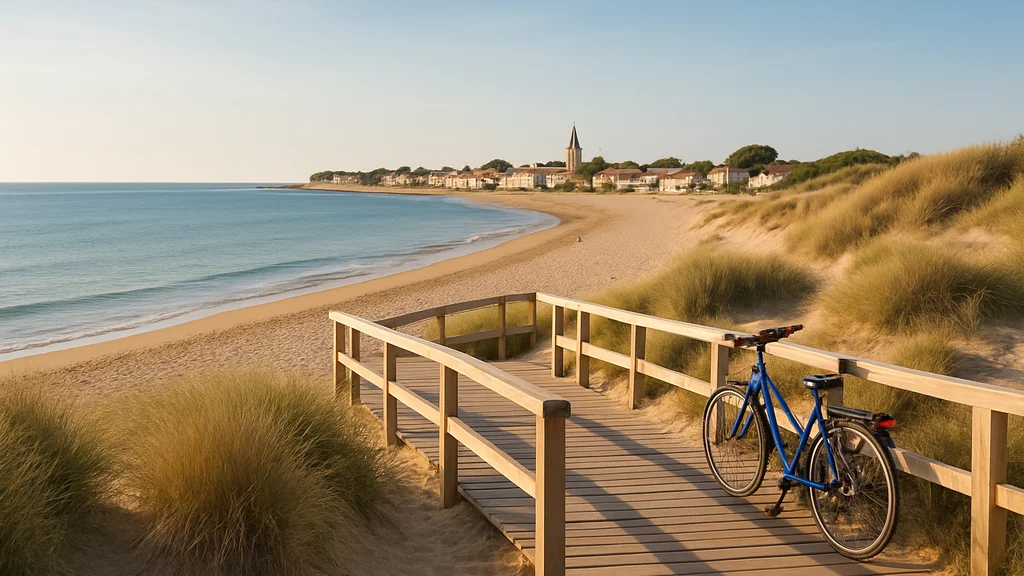 La Couarde-sur-Mer – plages, marché et bons plans pour visiter 1 La Couarde-sur-Mer et sa plage de sable fin, vue centrale, mer calme et dunes.