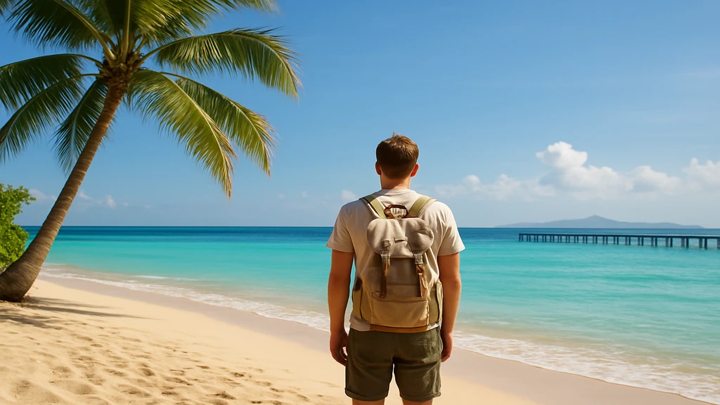 Quand partir au Mexique : régions, mois & risques météo 1 Plage mexicaine ensoleillée, mer turquoise et palmier courbé, idéale quand partir au Mexique.
