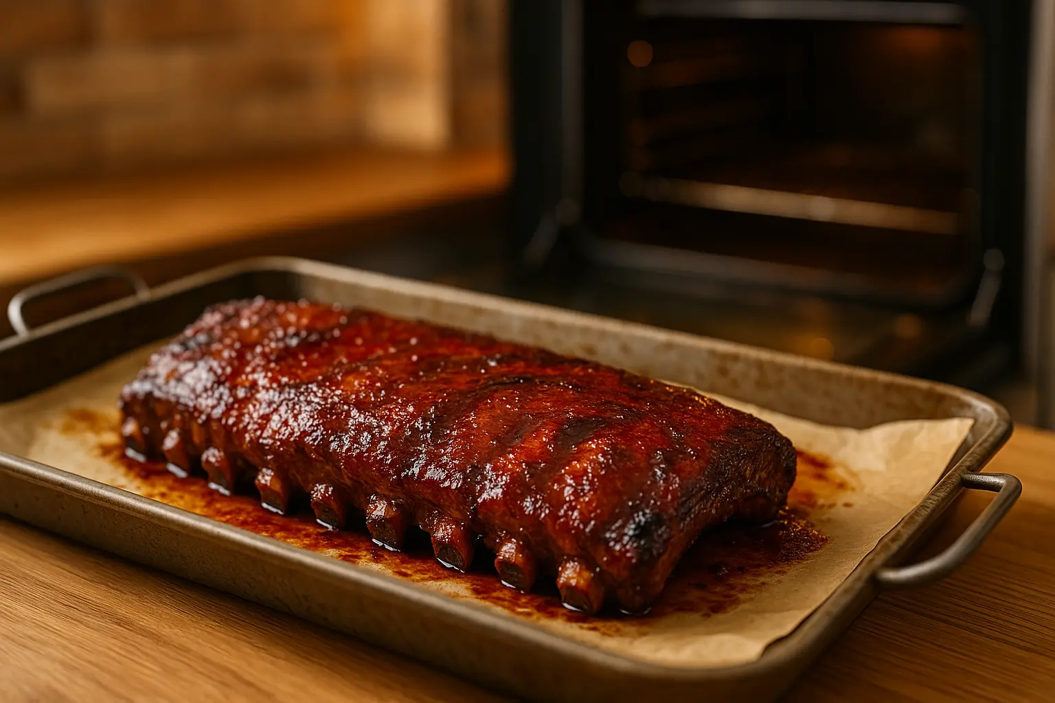 Travers de porc caramélisés au four, ribs de porc maison laqués avec marinade barbecue