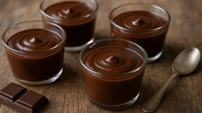 Mousse au chocolat sans sucre servie en verrines individuelles, texture légère et onctueuse au chocolat noir