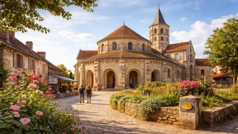 Basilique Saint-Étienne de Neuvy-Saint-Sépulchre avec sa rotonde romane unique, monument classé UNESCO sur les chemins de Saint-Jacques-de-Compostelle dans l’Indre