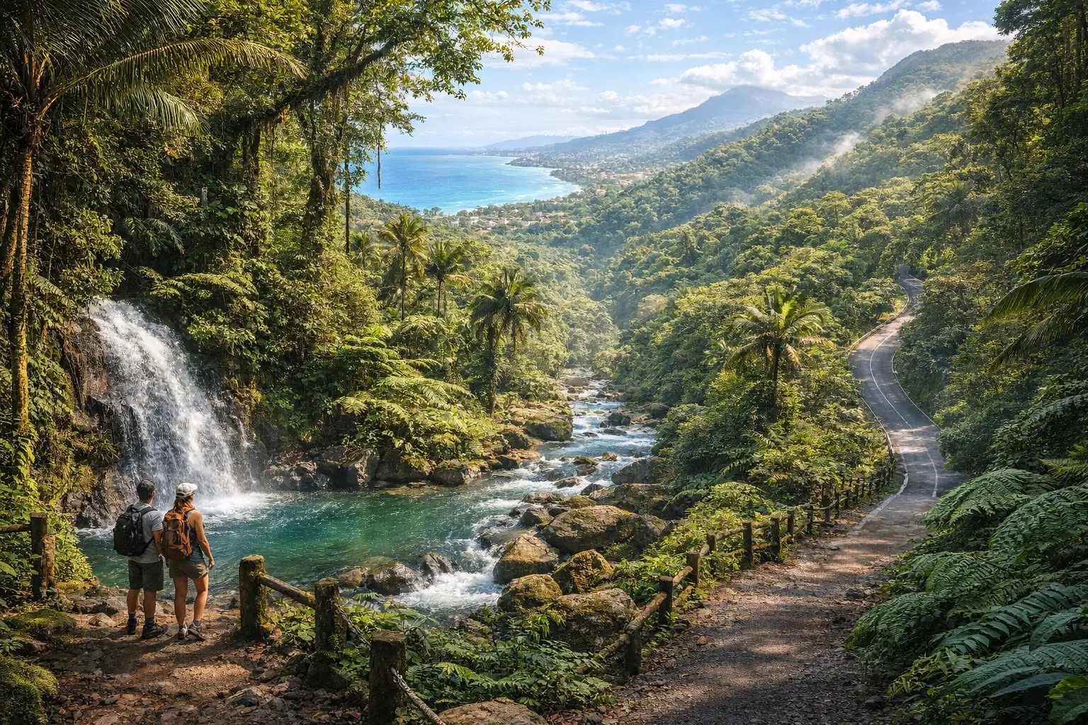 Visiter Petit-Bourg en Guadeloupe : Guide Complet et Conseils Pratiques 1 Cascade aux Écrevisses à Petit-Bourg en Guadeloupe, chute d’eau en forêt tropicale du Parc national avec bassin naturel et végétation luxuriante