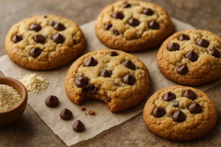 Cookies sans gluten moelleux posés sur une feuille de cuisson, texture dorée et cœur fondant en gros plan.