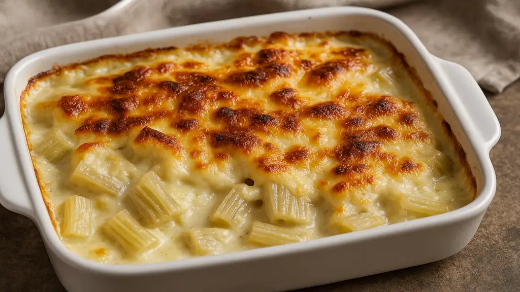 Gratin de cardons lyonnais traditionnel avec béchamel crémeuse et croûte dorée au fromage