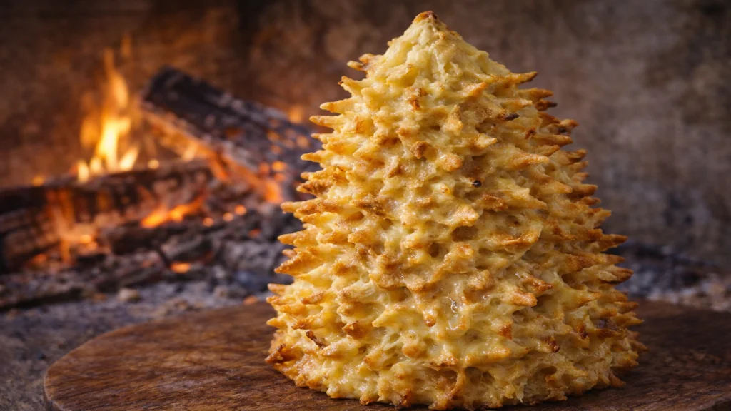 Gâteau à la broche : recette traditionnelle, matériel, méthode couche par couche et anti-ratés 1 Gâteau à la broche traditionnel des Pyrénées et de l’Aveyron, forme conique aux picots dorés cuit devant un feu de bois.