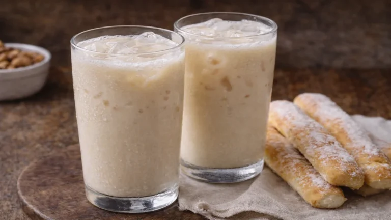 Horchata de chufa : recette maison authentique, texture, service et conservation 7 Horchata de chufa valencienne servie très froide avec glaçons et fartons, boisson traditionnelle espagnole à base de souchet.