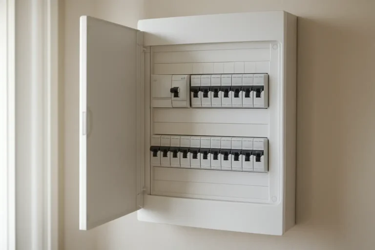 Disjoncteur différentiel : fonctionnement et rôle dans la maison 1 Tableau électrique domestique avec disjoncteur différentiel visible