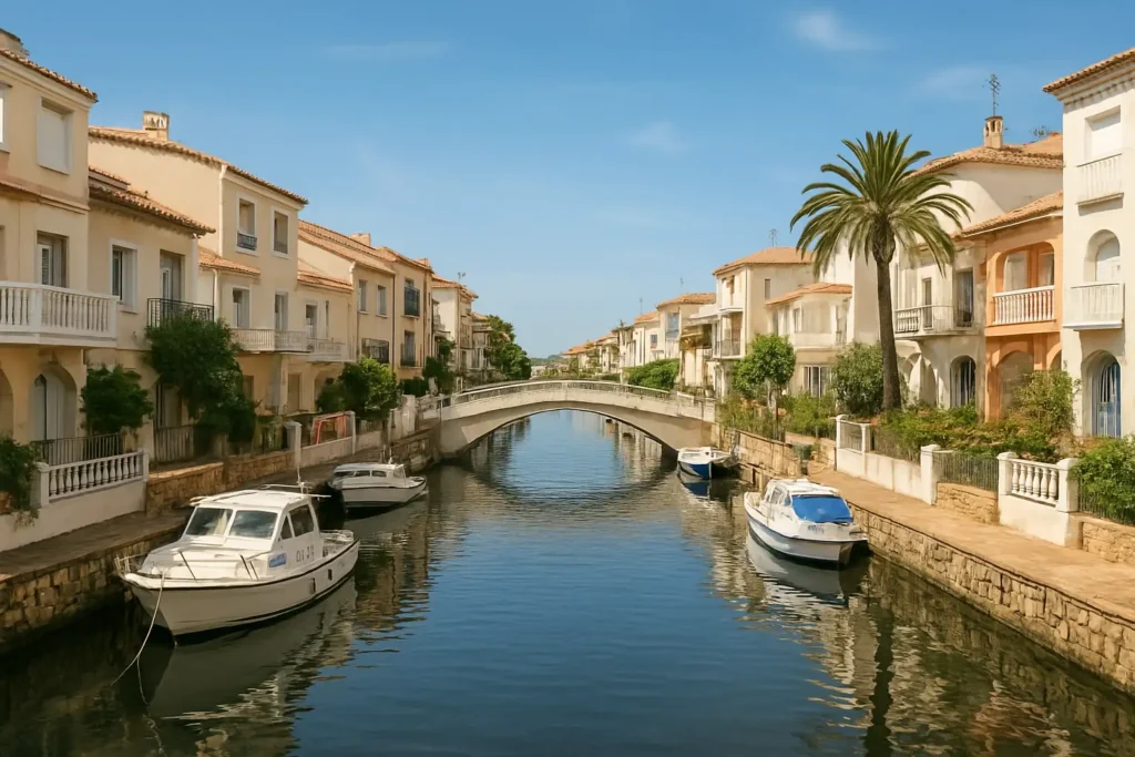 Canal d’Empuriabrava avec maisons et bateaux en bord de mer