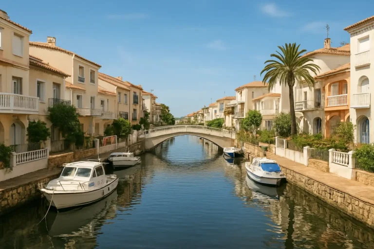 Empuriabrava : que voir, que faire et comment organiser sa visite 7 Canal d’Empuriabrava avec maisons et bateaux en bord de mer