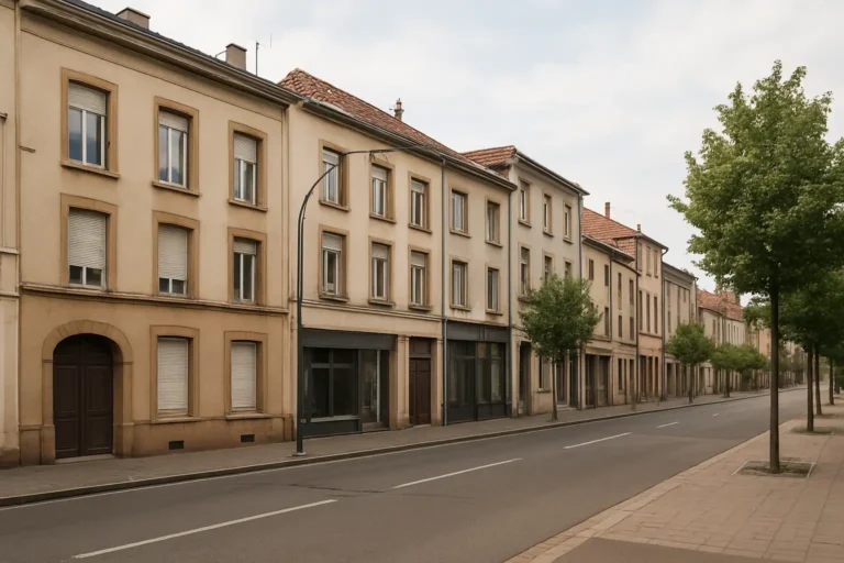 Forbach : que voir et que faire dans cette ville de Moselle ? 7 Vue du centre-ville de Forbach en Moselle avec une rue urbaine et des façades locales