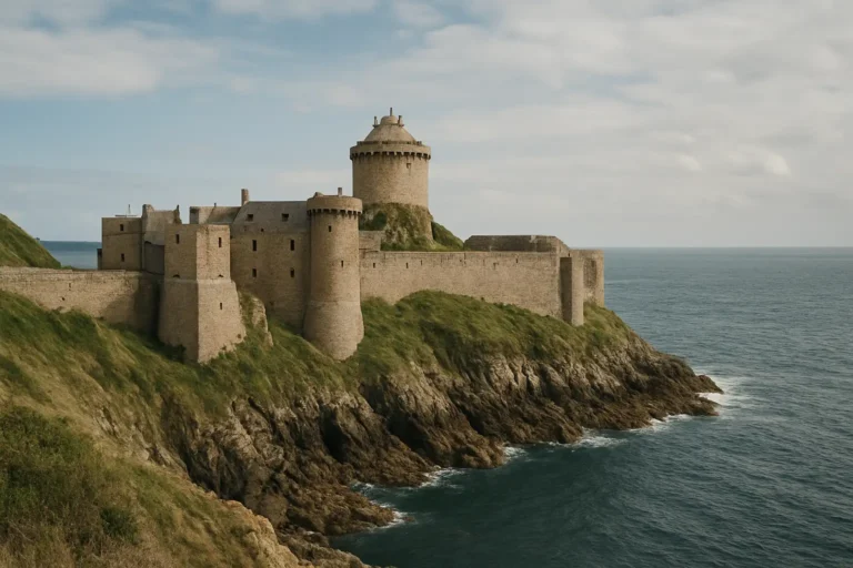 Vue du Fort La Latte sur son promontoire rocheux face à la mer en Bretagne