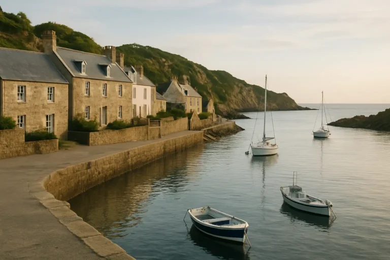 Guernesey : que voir, quand partir et comment organiser son voyage 7 Vue d’un port et du littoral de Guernesey pour illustrer un guide voyage
