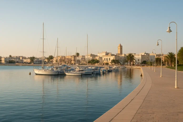 Vue du front de mer et de la marina de Monastir en Tunisie