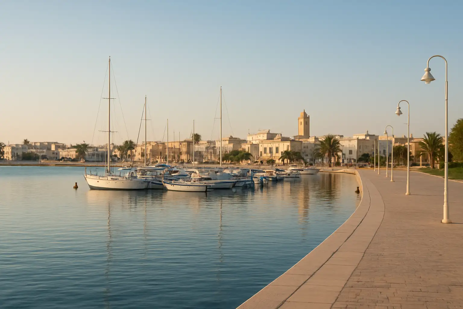 Vue du front de mer et de la marina de Monastir en Tunisie