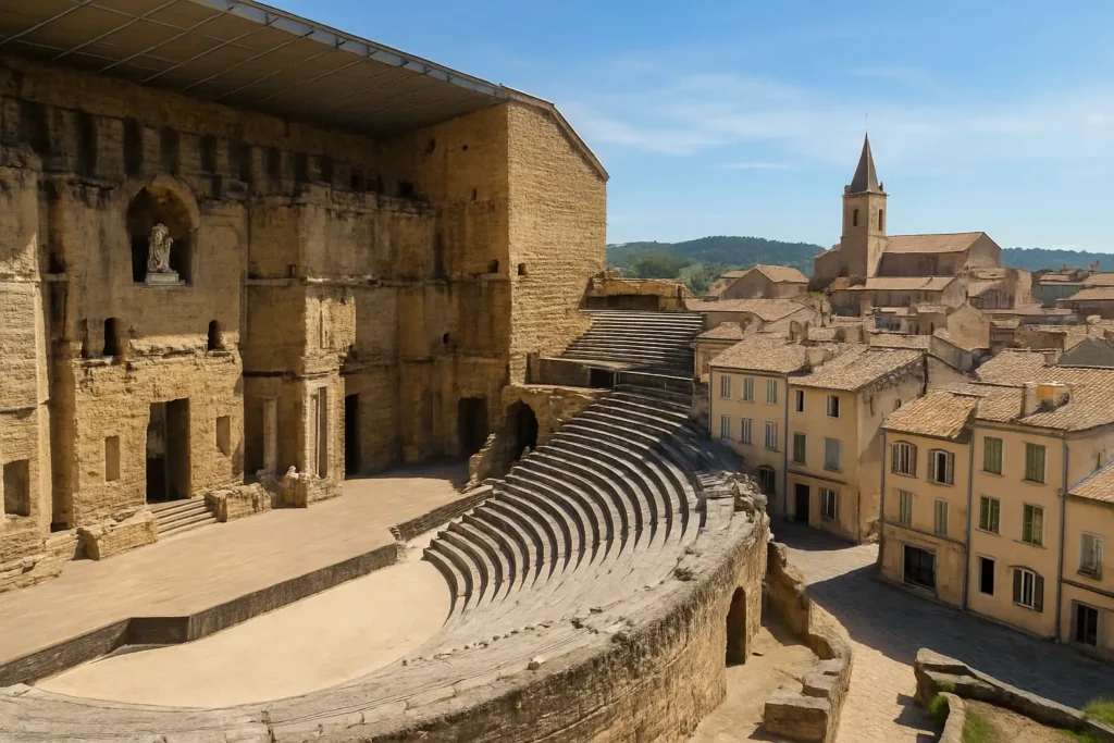 Vue du théâtre antique et du centre historique d’Orange ville dans le Vaucluse