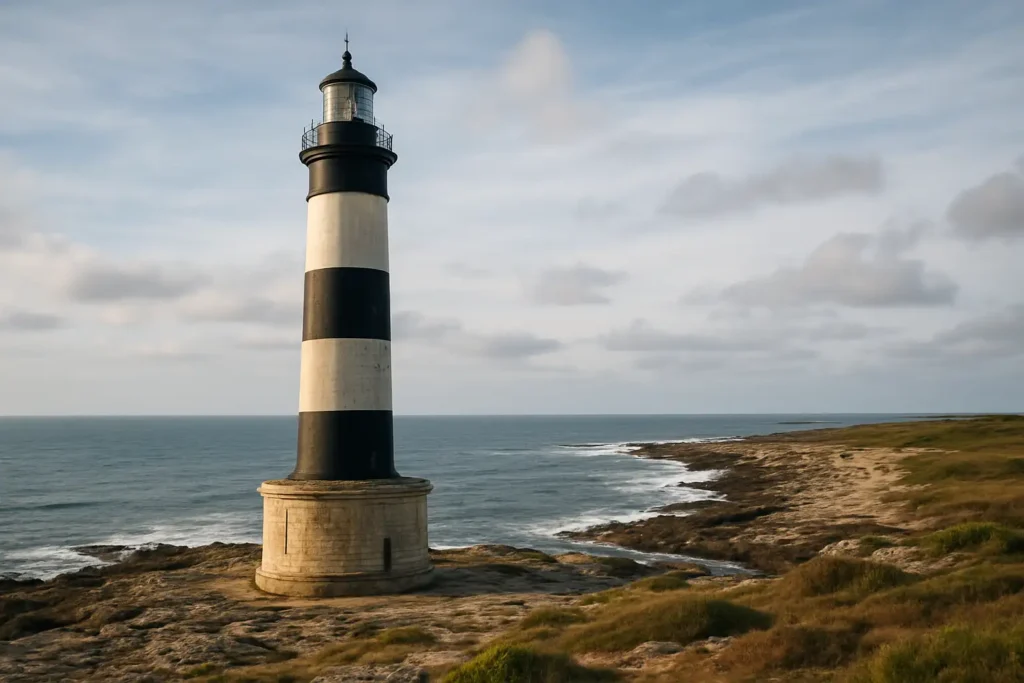 Le phare de Chassiron sur la côte de l’île d’Oléron avec vue sur l’océan