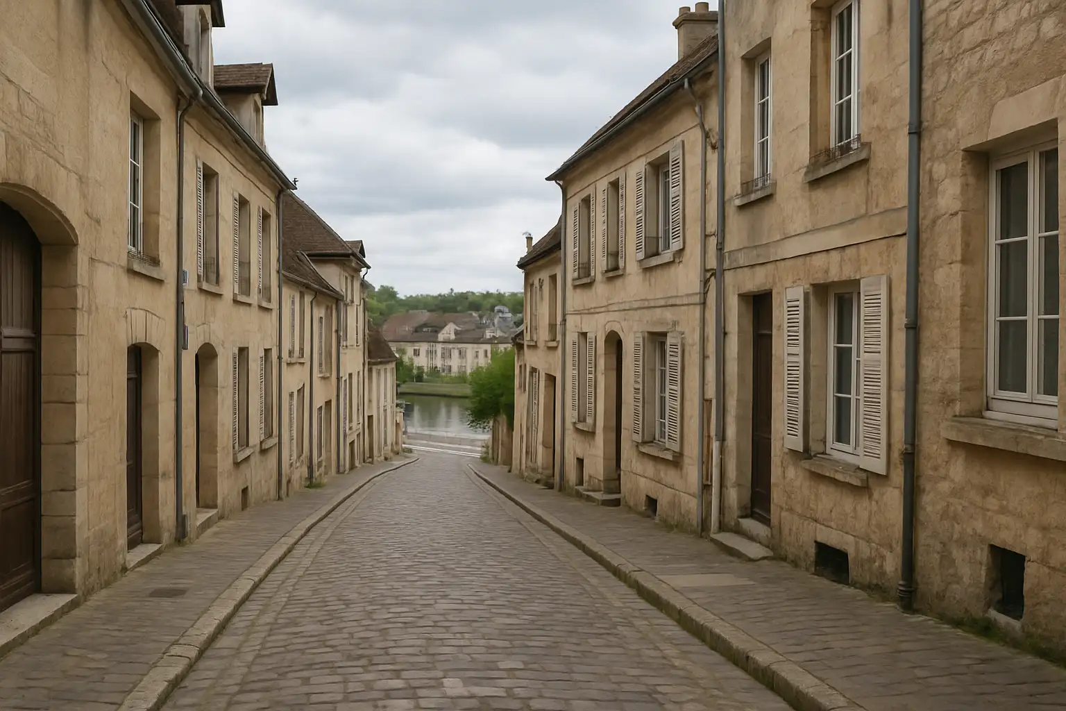 Rue historique de Pontoise avec vue sur la ville et l’Oise