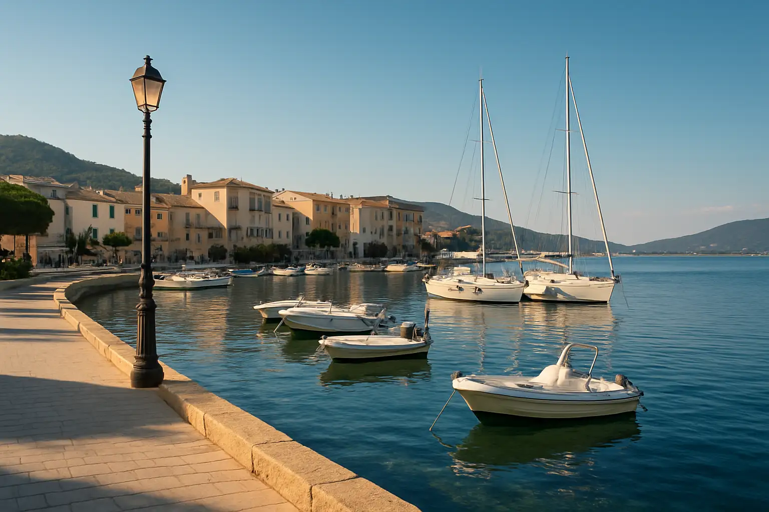 Propriano : que voir et que faire dans cette ville du sud de la Corse 1 Vue du port de Propriano en Corse avec le front de mer et les bateaux de plaisance
