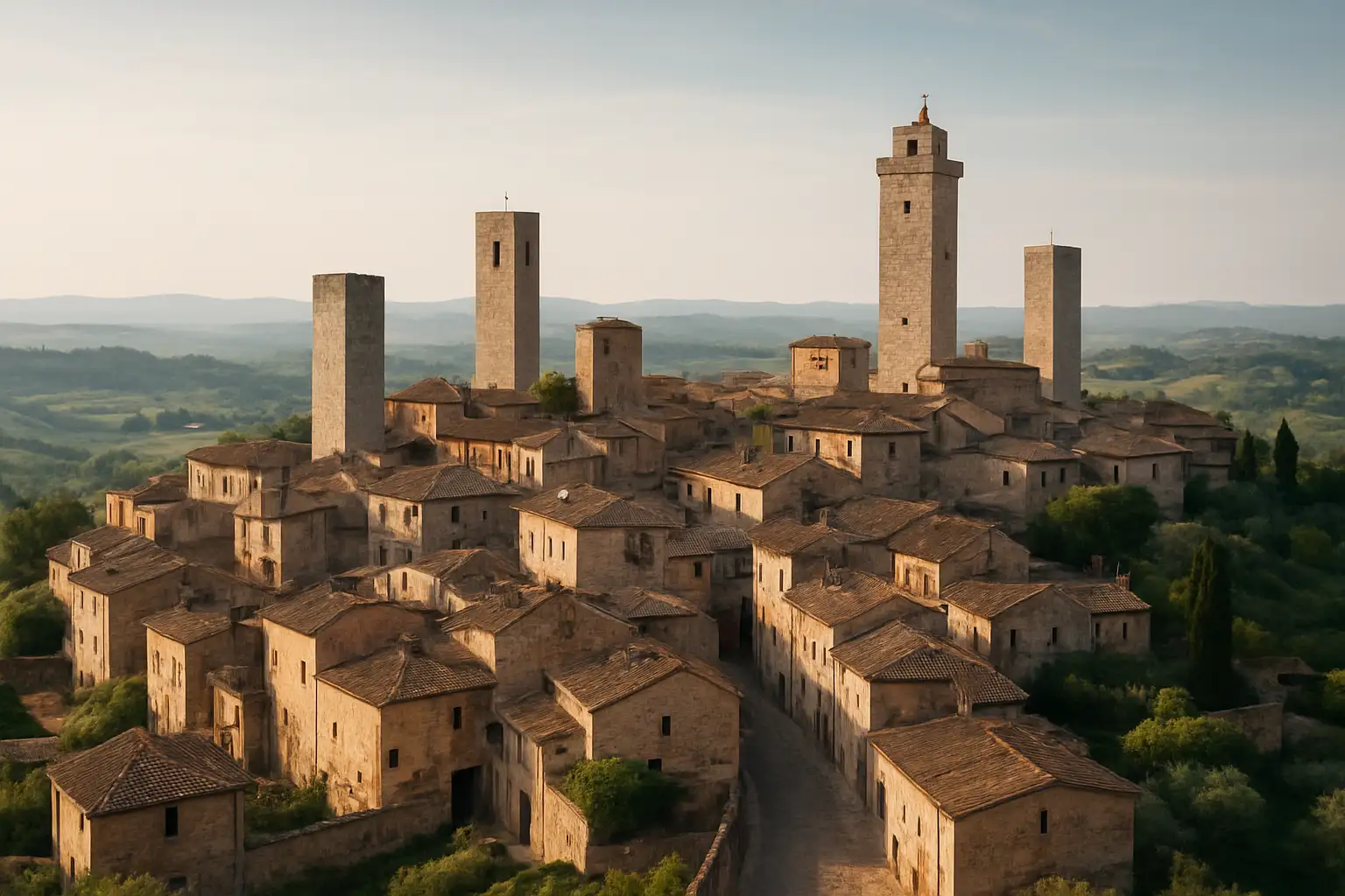 San Gimignano : que voir et faire dans la cité des tours en Toscane 1 Vue du centre historique de San Gimignano avec ses tours médiévales en Toscane