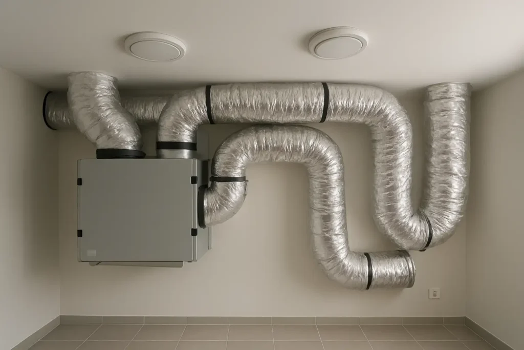 Installation de VMC double flux avec caisson et gaines dans une maison