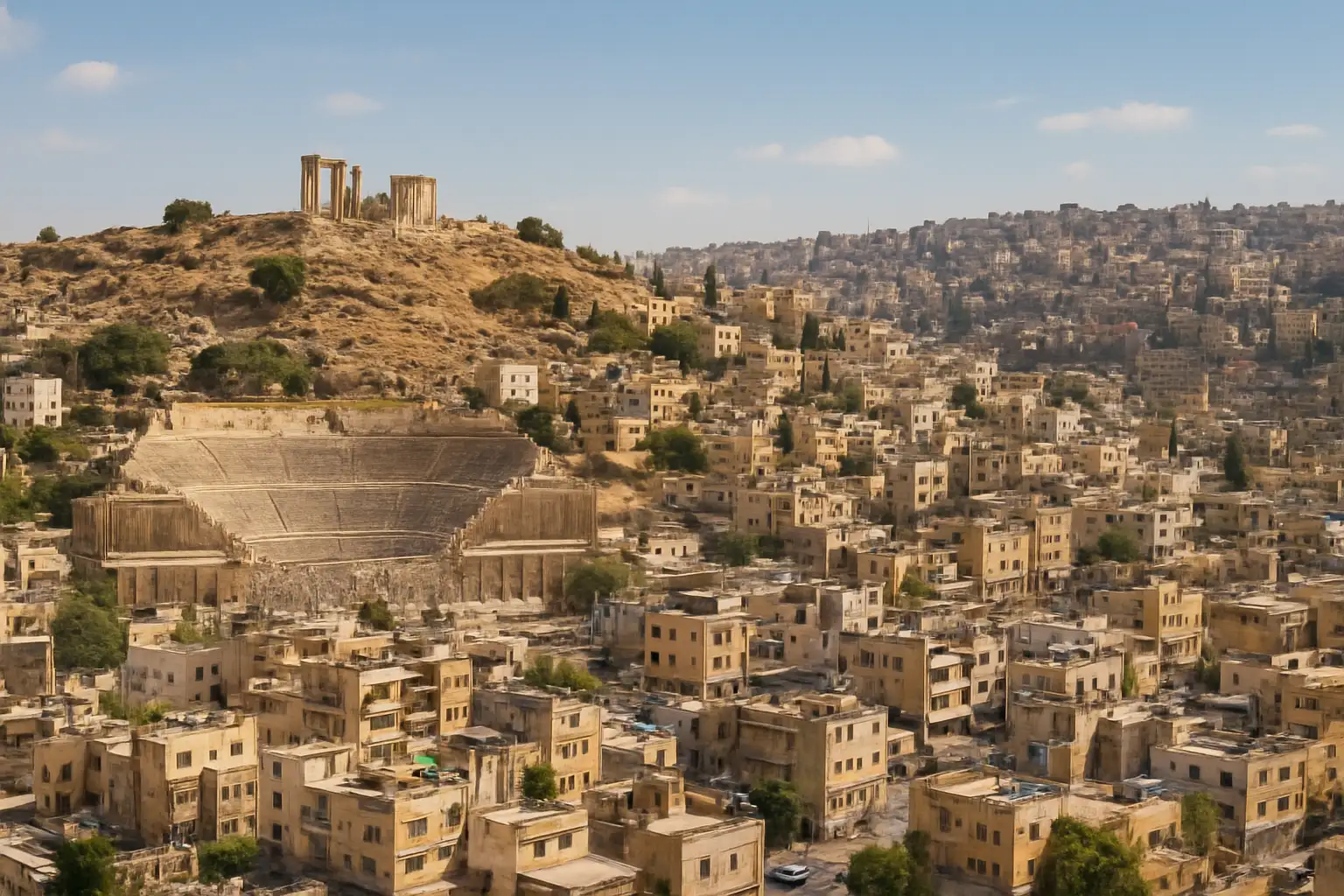 Amman : que voir et que faire dans la capitale de la Jordanie 1 Vue d’Amman en Jordanie avec la Citadelle et le centre-ville en arrière-plan