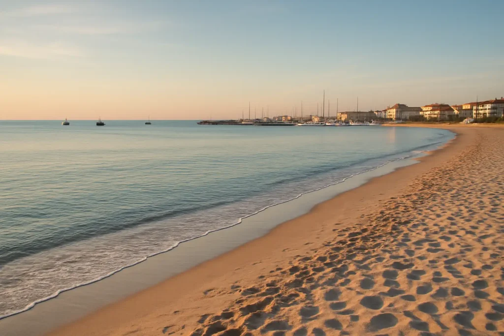 Plage de Carnon Plage avec le port de plaisance en arrière-plan