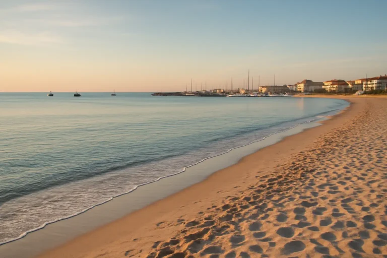 Plage de Carnon Plage avec le port de plaisance en arrière-plan