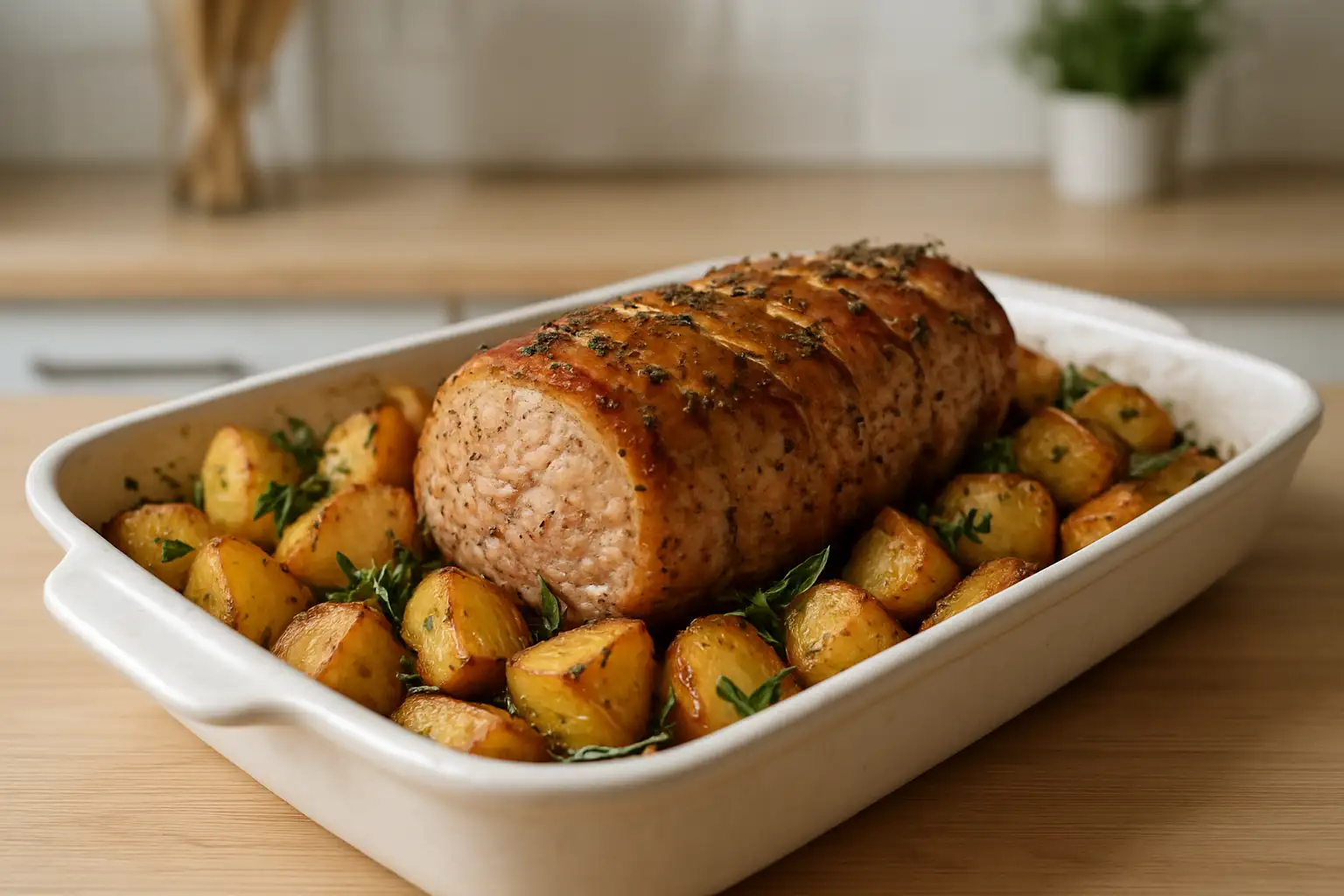 Cuisson filet mignon au four : temps, température et astuces 1 Filet mignon de porc rôti au four avec pommes de terre et herbes