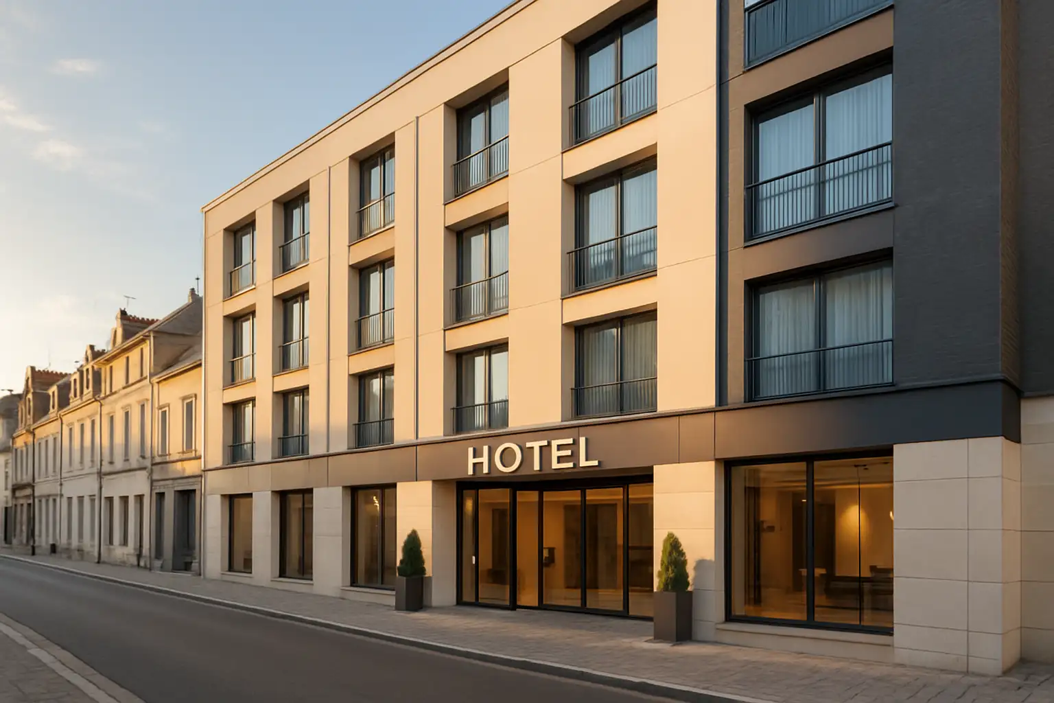 Hotel Amiens : où séjourner pour visiter la ville facilement 1 Façade d’un hôtel urbain à Amiens dans une rue calme du centre-ville