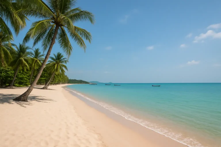 Ko Samui : que voir et que faire sur l’île thaïlandaise 8 Plage tropicale de Ko Samui avec eau turquoise et palmiers