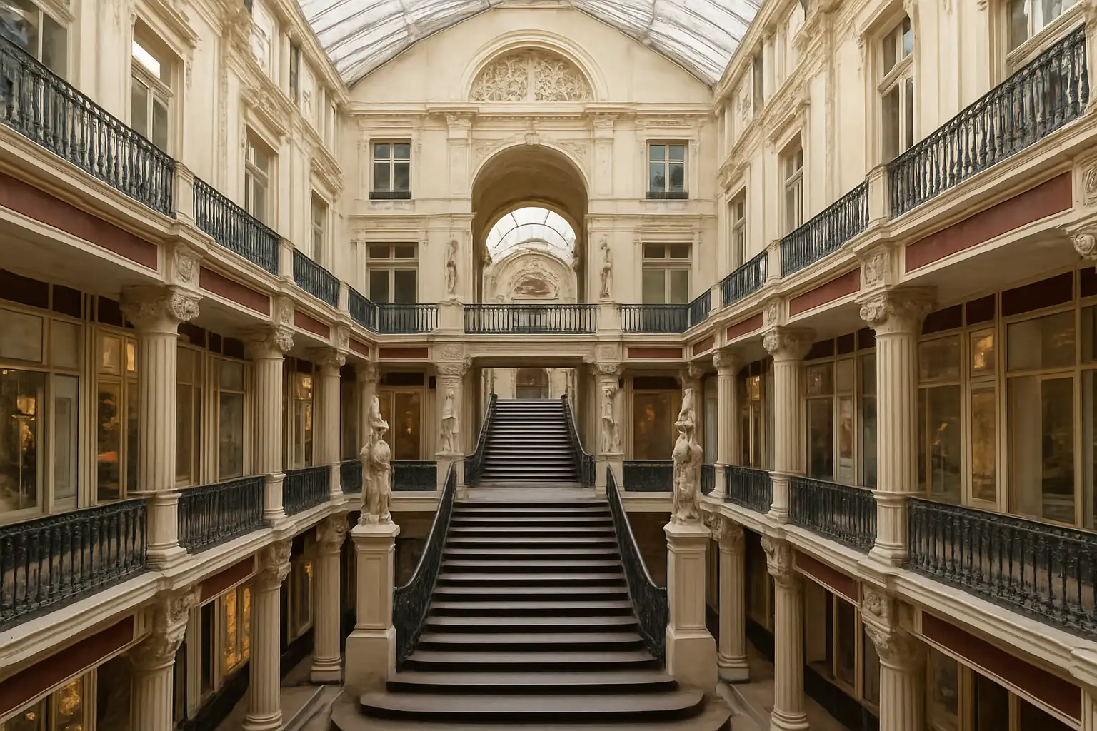 Le passage Pommeraye à Nantes avec son escalier monumental et ses galeries couvertes