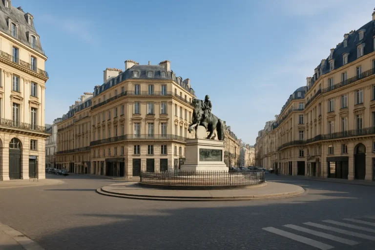 Place des Victoires à Paris : histoire, architecture et visite 1 La place des Victoires à Paris avec son monument central et ses façades classiques