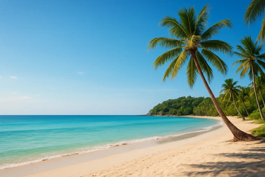 Plage tropicale en Thaïlande avec mer turquoise et ciel clair