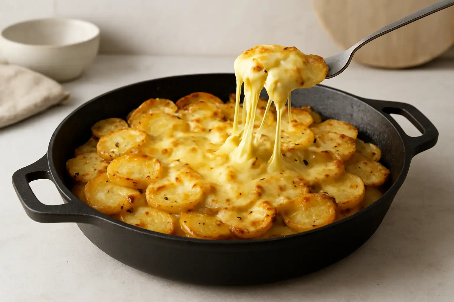 Recette truffade : la version traditionnelle auvergnate 1 Truffade auvergnate fondante dans une poêle en fonte