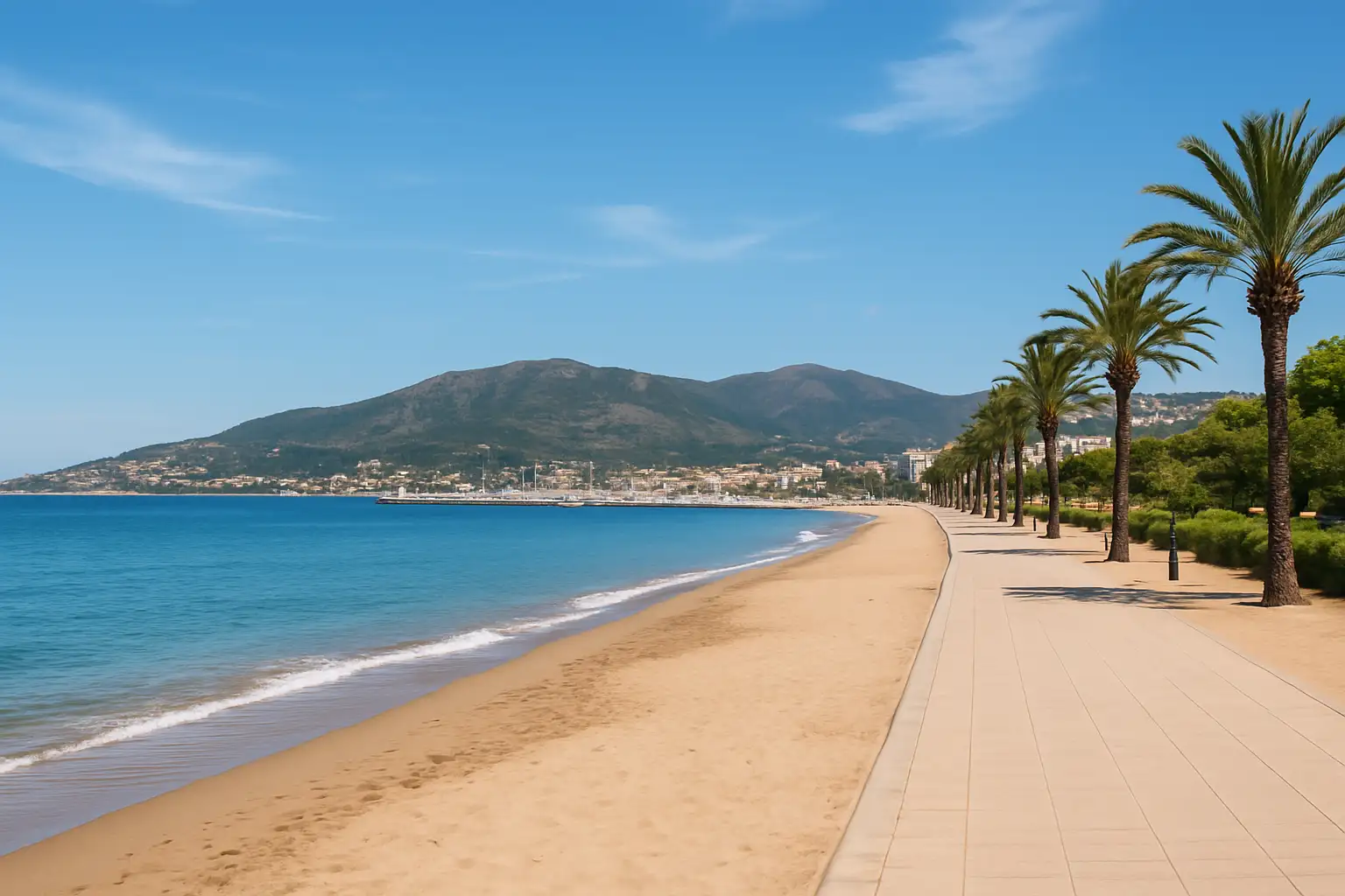 Vue de la baie de Rosas en Espagne avec plage, port et littoral de la Costa Brava