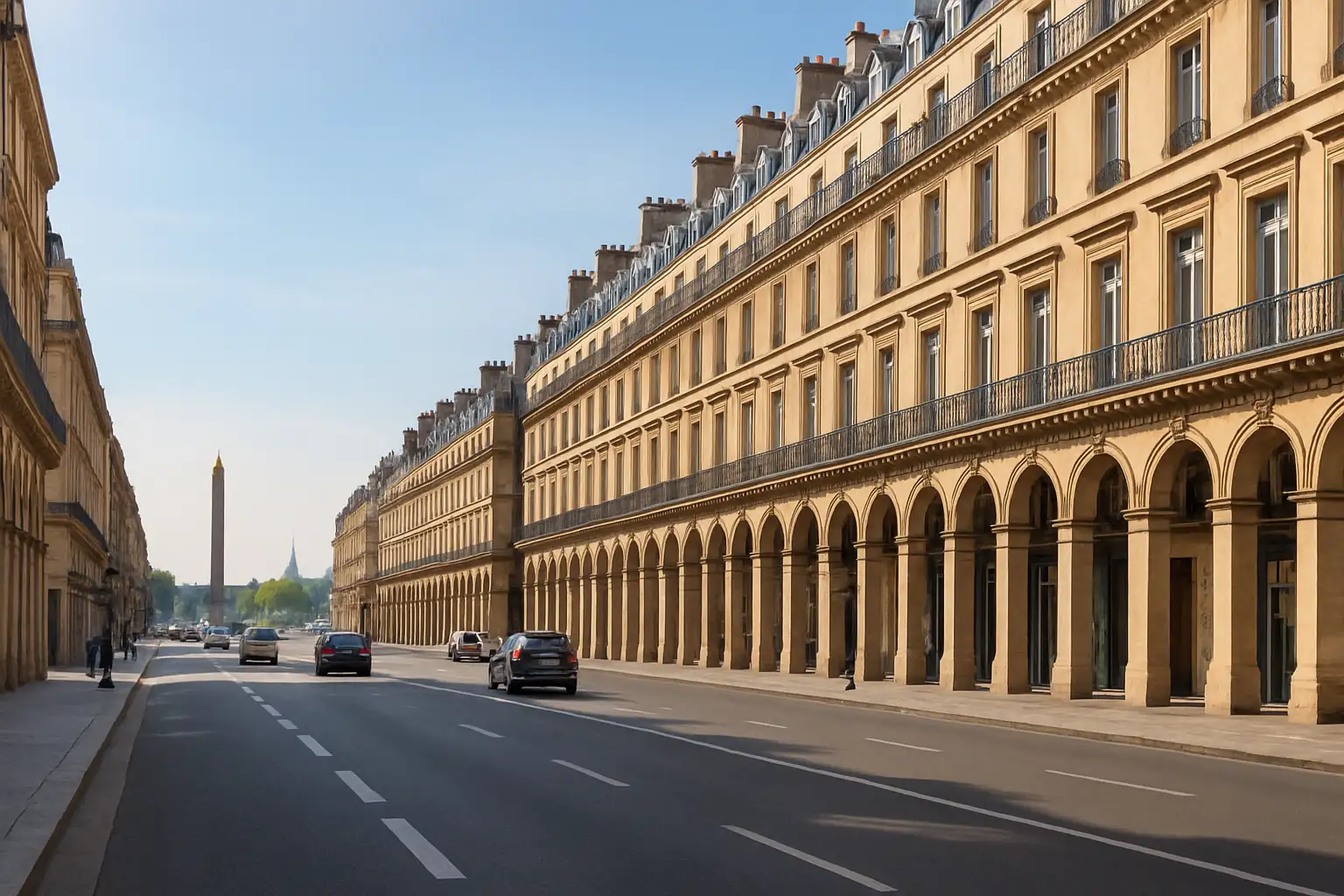 La rue de Rivoli à Paris avec ses arcades et ses façades élégantes