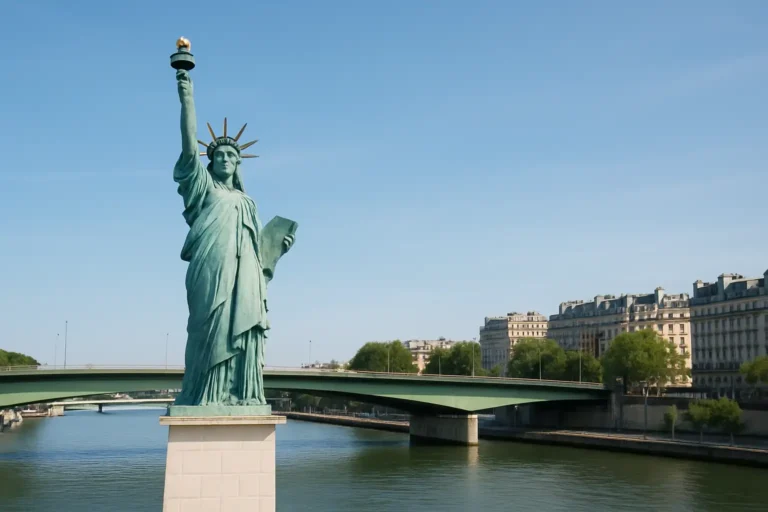 La Statue de la Liberté à Paris : où la voir et pourquoi elle est là 8 La statue de la Liberté sur l’île aux Cygnes à Paris, vue depuis la Seine