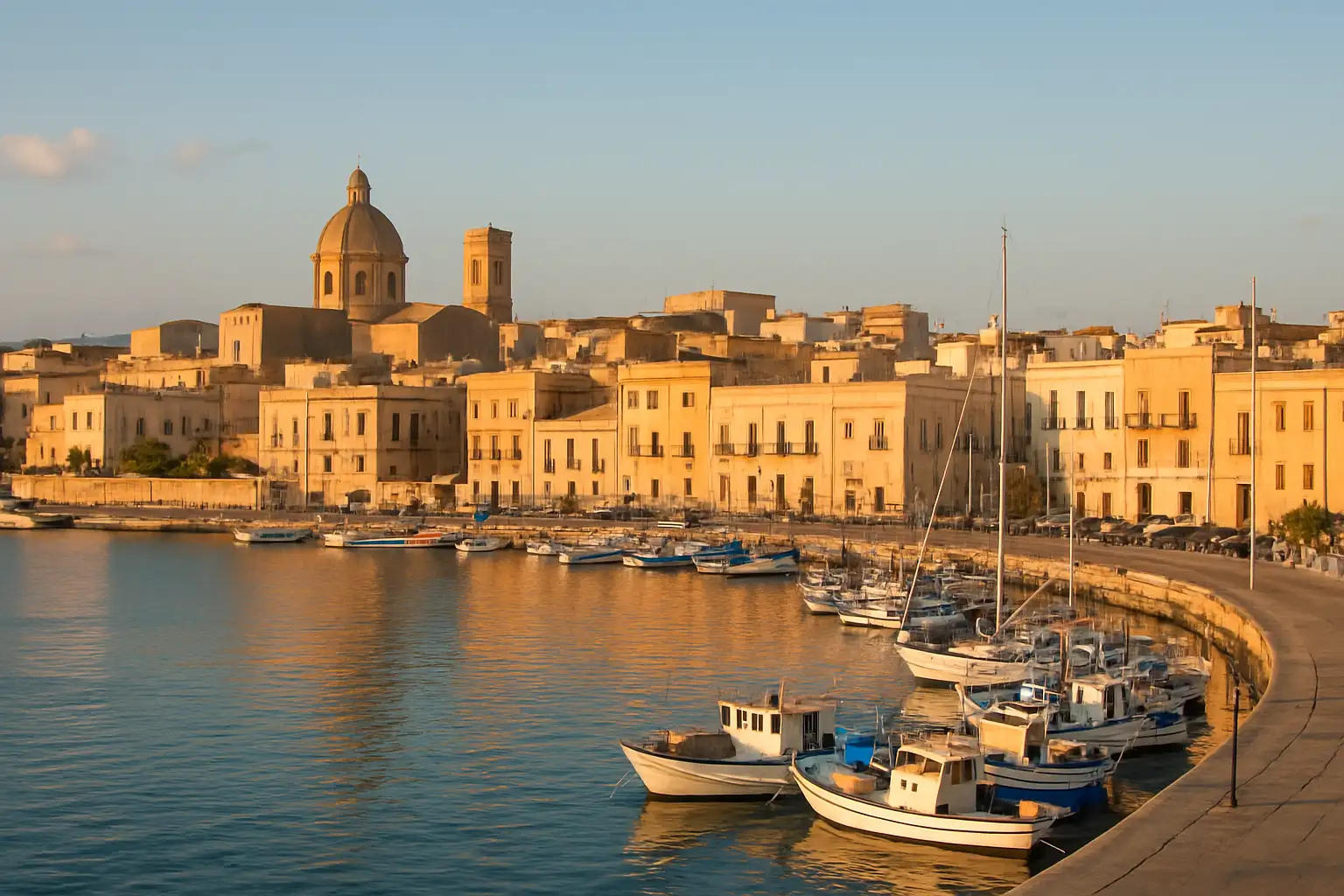 Vue du port et du front de mer de Trapani en Sicile