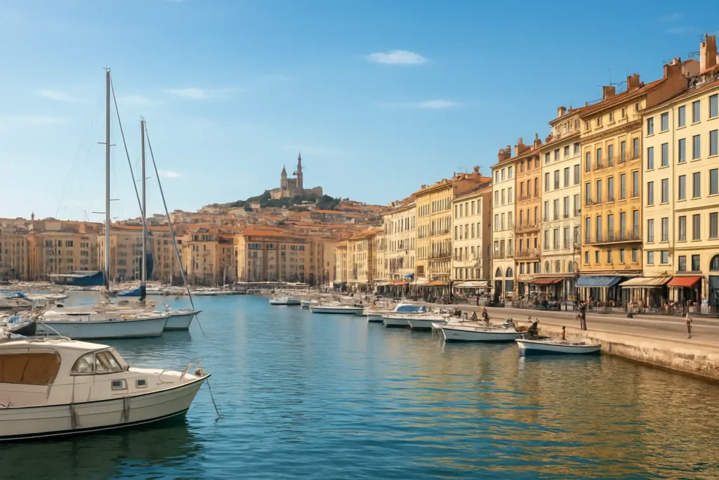 Vue du Vieux-Port de Marseille avec ses quais et ses bateaux