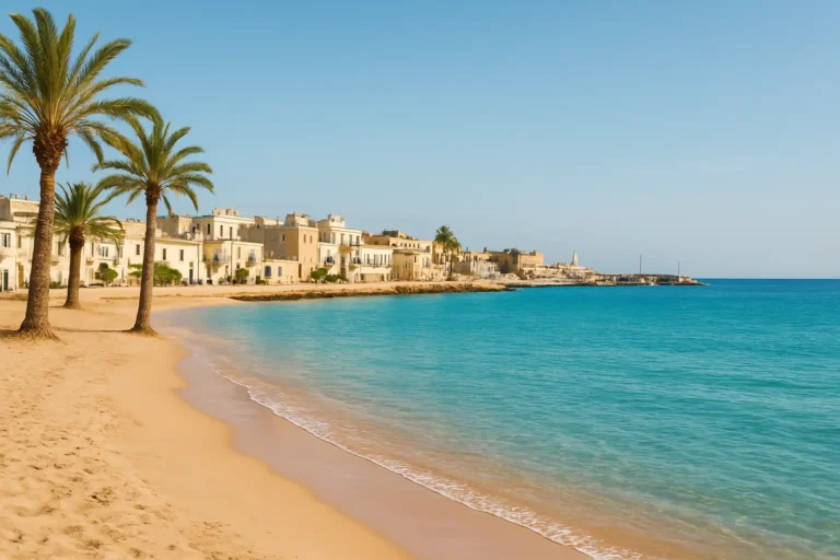 Zarzis : que voir et que faire dans cette ville du sud tunisien 7 Vue de la côte de Zarzis avec plage calme, mer et port au loin