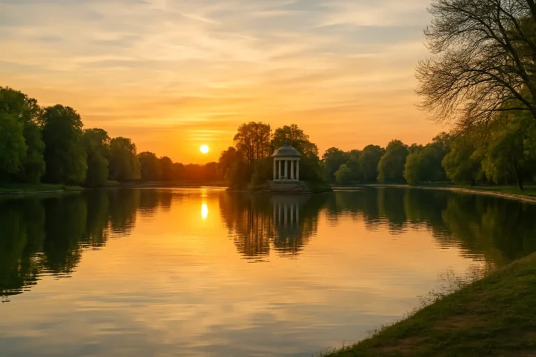 Lac Daumesnil : visite, accès et conseils pratiques à Paris 7 Vue panoramique du lac Daumesnil avec l’île de Reuilly au coucher du soleil