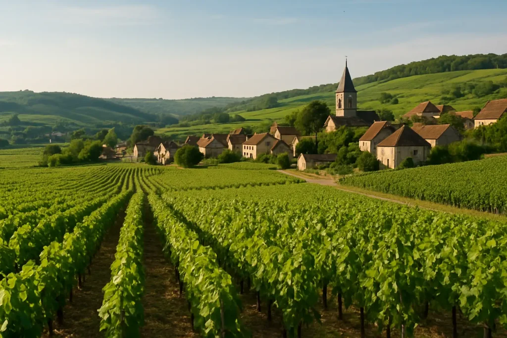 Village viticole de Mercurey avec ses vignes et ses coteaux en Bourgogne