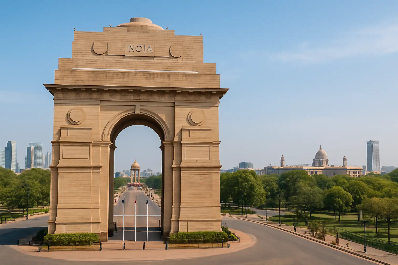 Vue urbaine de New Delhi avec India Gate, la capitale de l’Inde